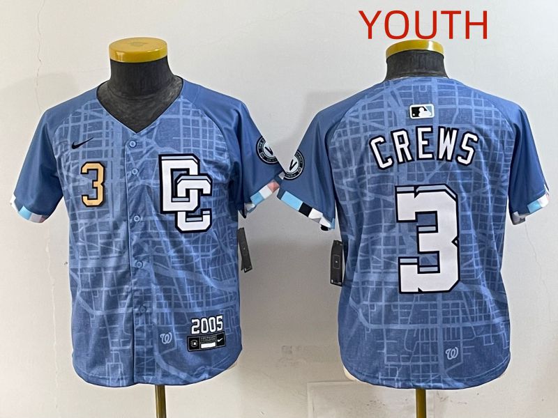 Youth 2025 Washington Nationals #3 Crews Blue Joint Name Nike MLB Jersey style 3->youth mlb jersey->Youth Jersey